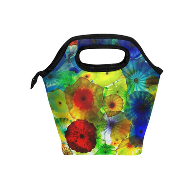 

Insulated Lunch Tote Bag Colorful Circle Travel Picnic Lunch Handbags Portable Zipper Lunch Bag Box