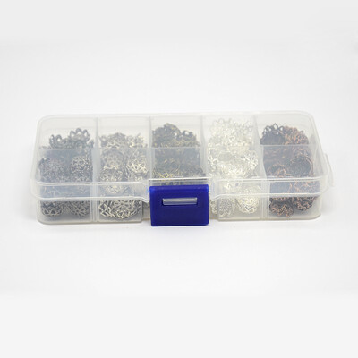 

PH PANDAHALL 1 Box about 525pcs 10x4mm Mixed Iron Flower Bead Caps