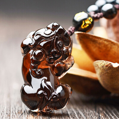 

Shi Yue jewelry black jade stone wishful brave pendant necklace obsidian pendant men&women with a certificate