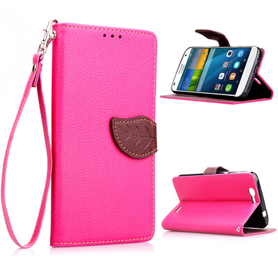 

Pink Design PU Leather Flip Cover Wallet Card Holder Case for Huawei Ascend G7