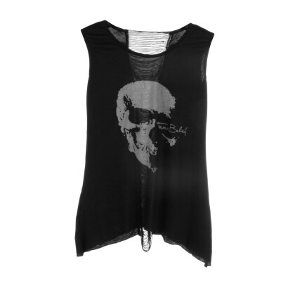 

Skull Print Sleeveless Dress Top Tee T-Shirt Vest UK Gothic Punk Black Goth