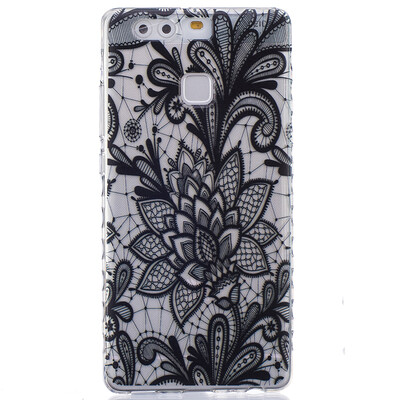 

Black Rose Pattern Мягкий тонкий ТПУ Резиновая крышка силиконовый гель чехол для HUAWEI P9