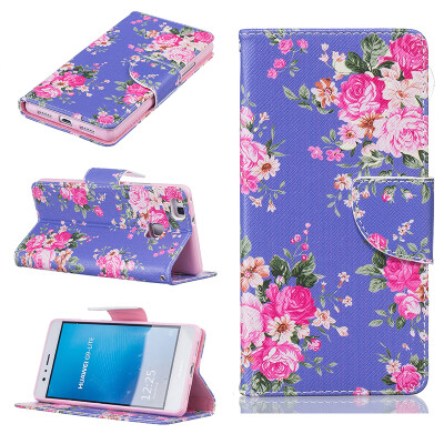 

Purple flowers Design PU Leather Flip Cover Wallet Card Holder Case for HUAWEI P9 LITE