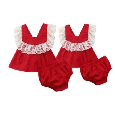 

XMAS Toddler Kids Baby Girl Outfits Set Clothes Floral Lace Dress Tops Shorts