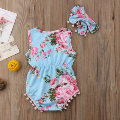 

Toddler Infant Baby Girl Floral Sleeveless Romper Bodysuit Clothes Outfits 0-24M