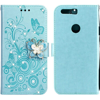

MOONCASE Huawei Glory 8 Butterfly Rhinestone Embossed Leather Case - Green