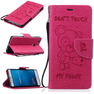 

Rose red Bear Style Embossing Classic Flip Cover with Stand Function and Credit Card Slot for HUAWEI P9 Lite