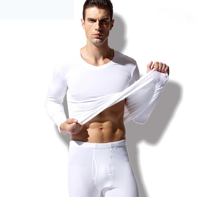

Han Cai HACAI Mens Thermal Underwear Thin V-neck Modal Cotton Thermal Underwear Set White 185\110 3XL