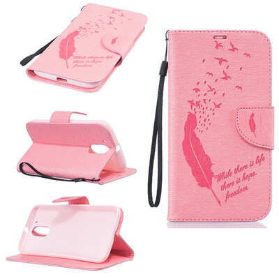 

Pink Feathers and birds Style Embossing Classic Flip Cover with Stand Function and Credit Card Slot for Lenovo Moto G4/G4 Plus