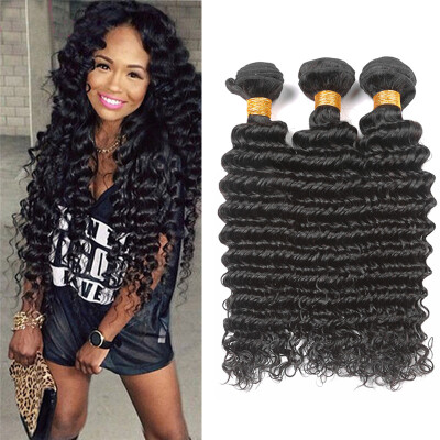 

Bling Hair Brazilian Virgin Hair Deep Wave 3 Bundles 7A Grade 100% Unprocessed Human Hair Weave