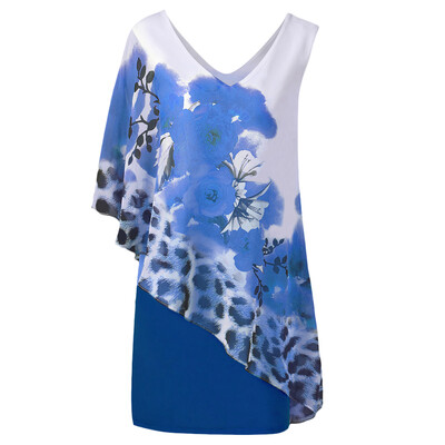 

V Neck Floral&Cheetah Print Capelet Party Dress