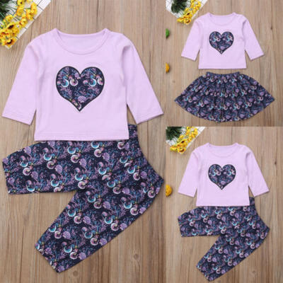 

Toddler Kids Baby Girls Outfits Clothes T-shirt Tops DressLong Pants 3PCS Sets