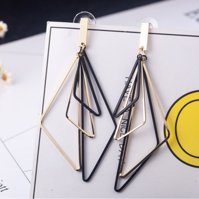 

Pair 35" Long CLIP ON non-pierced EARRINGS Dangle Triangle Crystal Drop