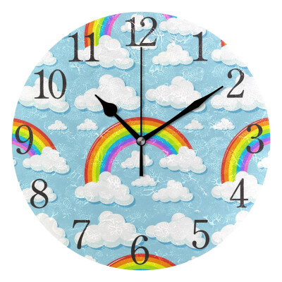 

Wall Clock Arabic Numerals Design Clouds And Rainbow Round