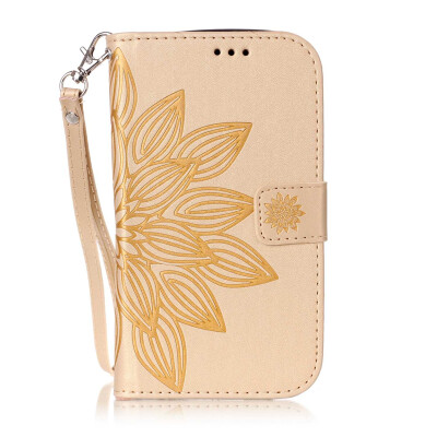 

Golden Flower Design PU Leather Flip Cover Wallet Card Holder Case for SAMSUNG 9082