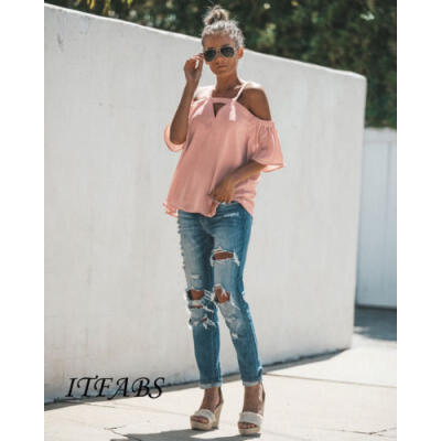 

Fashion Women Short Sleeve Loose Blouse Casual Summer Sling Chiffon Tops T-Shirt