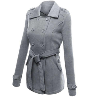 

Women Elegant Breasted Button Belted Long Bodycon Trench Jacket Coat Winter