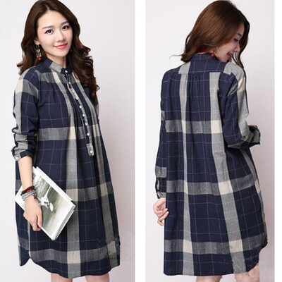 

Buenos Ninos Womens Plaid Cotton Large Size Long-sleeved Shirt Casual Simple Blouse