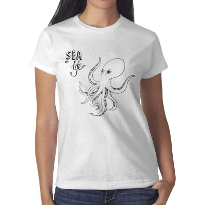 

3D Art White Octopus Young Women White T-Shirt Cotton Lightweight T-Shirts