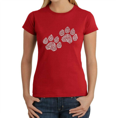 

Womens Word Art T-Shirt - Woof Paw Prints- LA Pop Art