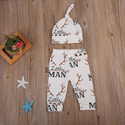 

Newborn Baby Boy Girls Long Sleeve Tops Long Pants Hat 3PCS Outfits Set Clothes