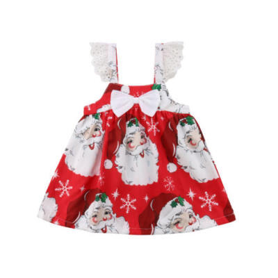 

NEW Toddler Kids Baby Girls Christmas Lace Bow Dress Sleeveless Dress Clothes AU