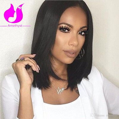 

Amethyst Silky Straight Short Bob Wigs 8A Virgin Brazilian Human Hair Lace Front Wigs For Black Women 10-14 Bob Cut Lace Front Wig