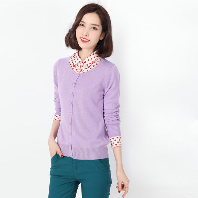 

MAZOE wild solid color simple Slim fashion knit cardigan Z1047 round neck light purple