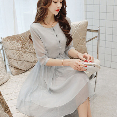 

Longyue Women&39s Chiffon Dress Fashion Style Slim Pleated Skirt LWQZ173103 Gray M