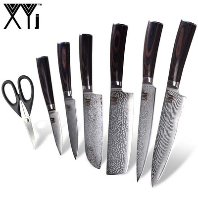 

XYj VG10 Damascus Steel Knife Quality Damascus Kitchen Knives Color Wood Handle 73 Layers Of Damascus KnifeScissor