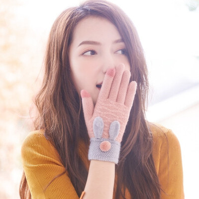 

New knitting gloves ladies autumn&winter wool&fleece can touch screen outdoor thermal cycling Korean version lovely