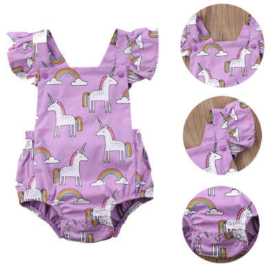 

Toddler Baby Girls Unicorn Romper Bodysuit Sunsuit Outfit Clothes Sets 0-24M