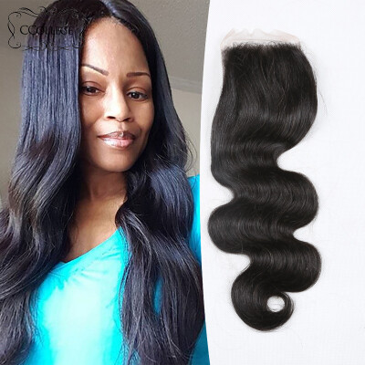 

CCollege Hair Products Free Style Brazilian Hair Lace Closure Body Wave Bleached Knots Grade 8A Swiss Lace 4"*4" 100% Human Hair