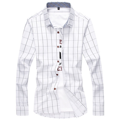 

Мужская рубашка GEEDO Slim Plaid Дикая корейская рубашка DJ252 White XL