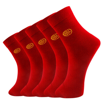 

Heng Yuan Xiang Ben life red socks cotton socks thick section Fu word red 5 double loaded