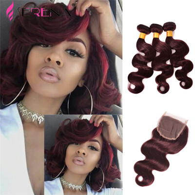 

7A Brazilian Hair Weave With Closure 3 Bundles 99J Brazilian Virgin Hair Body Wave With Closure Red Color Human Hair With Closur