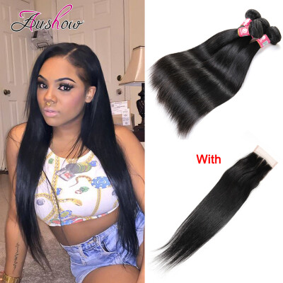 

Straight Brazilian Virgin Hair With Closure Brazilian straight With Closure 7A Unprocessed Human Hair 3 Bundles With Lace Closure