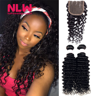 

NLW 10A Brazilian virgin human hair 4 bundles with closure Deep wave hair weaves with closure