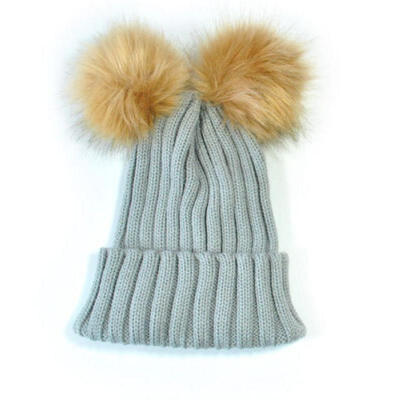 

UK Stock Baby Kids Fur Pom Bobble Cap Autumn Warm Knit Beanie Hat 2017 Fashion