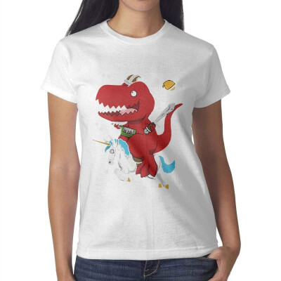 

Cool Unicorn Riding Dinosaur T-Rex Girls White T-Shirt Cotton Interesting T-Shirts