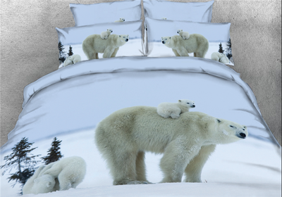 

3D Polar Bear Family Printed Cotton 4-Piece Bedding Sets