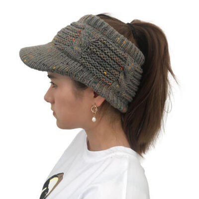 

Women Girls Ponytail Beanie Winter Soft Stretch Cable Knit Crochet High Bun Hat