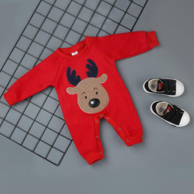 

US Christmas Lovely Newborn Baby Boy Girl Elk Red Romper Bodysuit Clothes Outfit