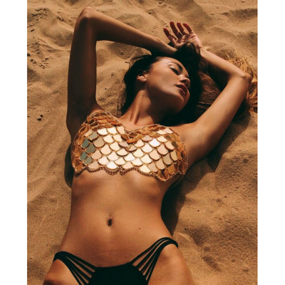 

Women Metal Crop Tops Backless Bralette Summer Beach Party Club Sequin Tops Vest