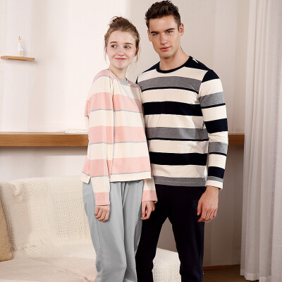 

Red beans home couple pajamas men&women spring&autumn cotton long sleeves wide stripes home service suit 130 pink 160 84A
