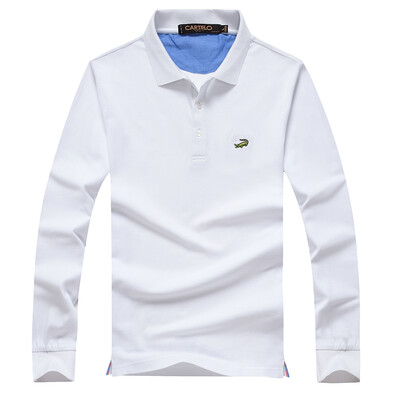 

(CARTELO) с длинными рукавами футболка мужской удобный случайный цветной лацкан цветка POLO рубашка 16001KE0904 белый M