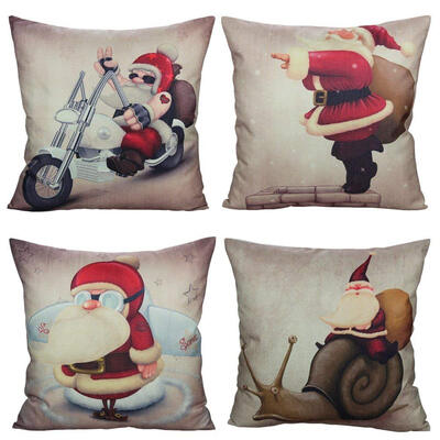 

UpperX Santa Christmas Decor Throw Pillow Covers Case Decorative Retro Xmas Cushion Linen Decoration Vintage Square 18x18Set of 4