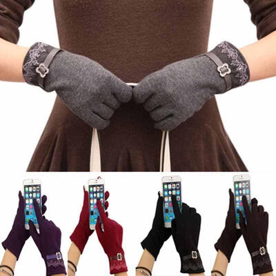 

Fashion Womens Ladies Touch Screen Warm Winter Thick Gloves With Lace