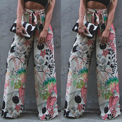 

Boho Womens Casual Slim High Waist Flare Wide Leg Palazzo Long Trousers Pants US