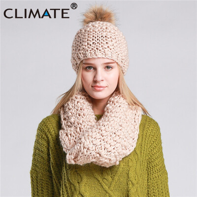 

CLIMATE Women Winter Hat&Scarf Set Warm Lady Collar Pom Beanie Sets Fashion Warm Knit Hat Scarf Set Women Comfortable Scarf